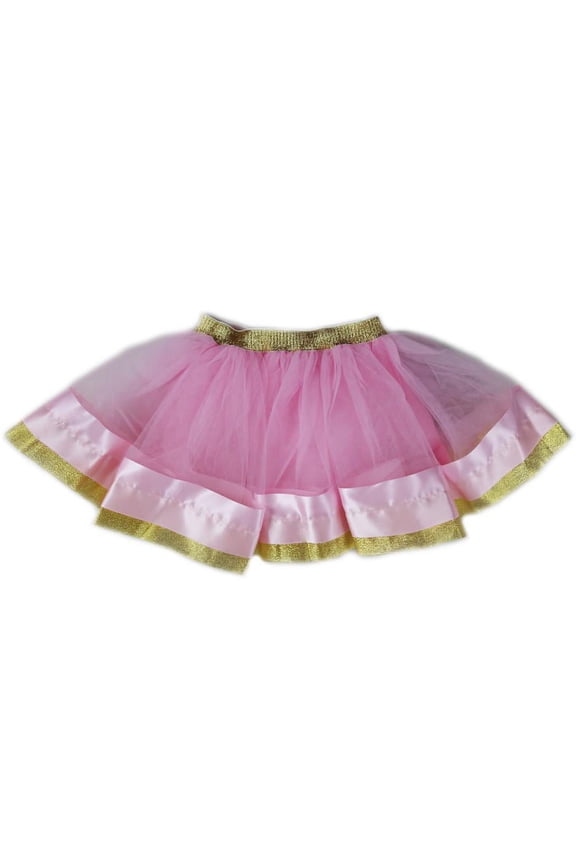 Pink & Gold Wide Ribbon Tutu Girls XL(7Y-8Y)