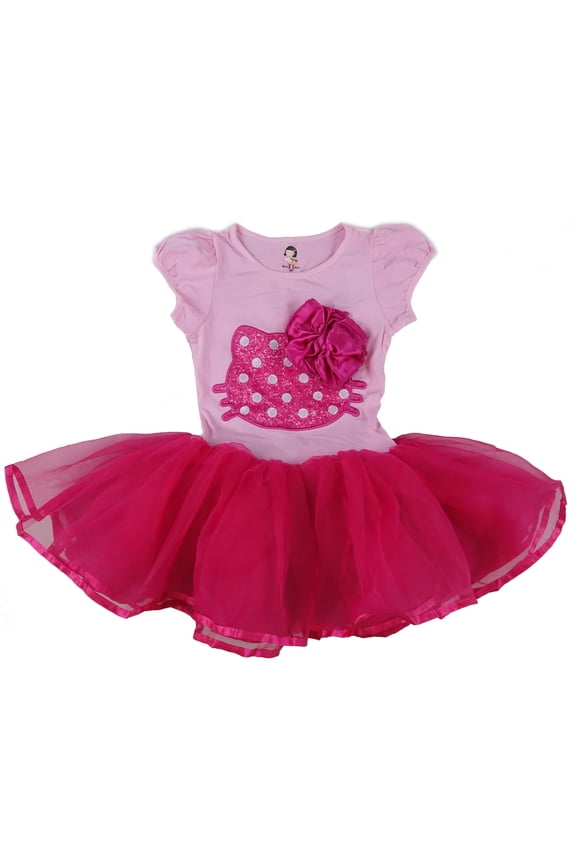 Pink & Hot Pink Kitty Bow Dress Girls L(5-6Y)