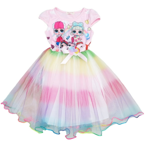 Wenchoice Pink Lol Rainbow Tulle Dress Girl'S M(4Y-5Y)