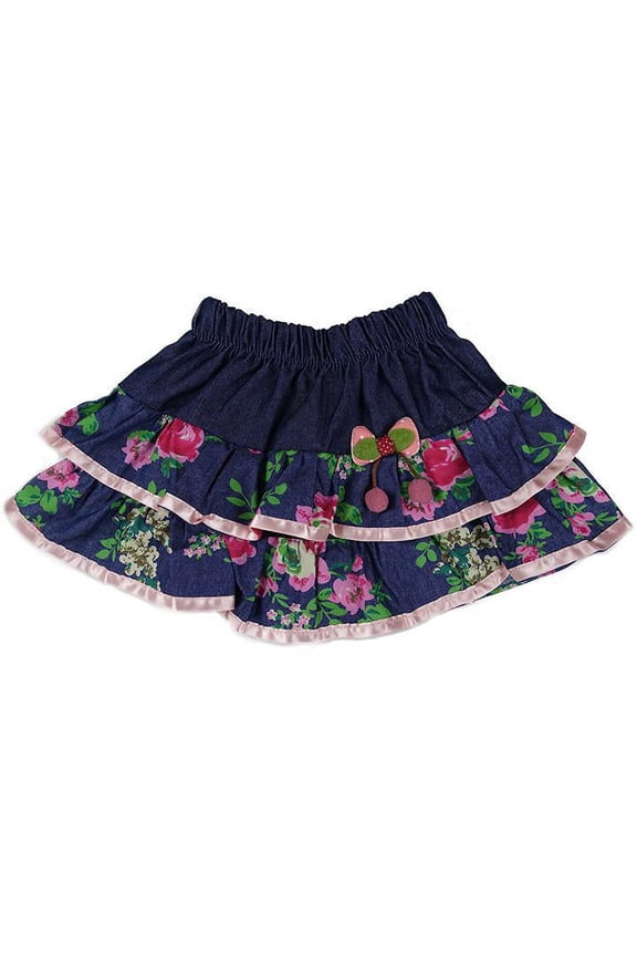 Pink Ribbon Trim Flower Denim Tutu Skirt Girls Xl(7Y-8Y)