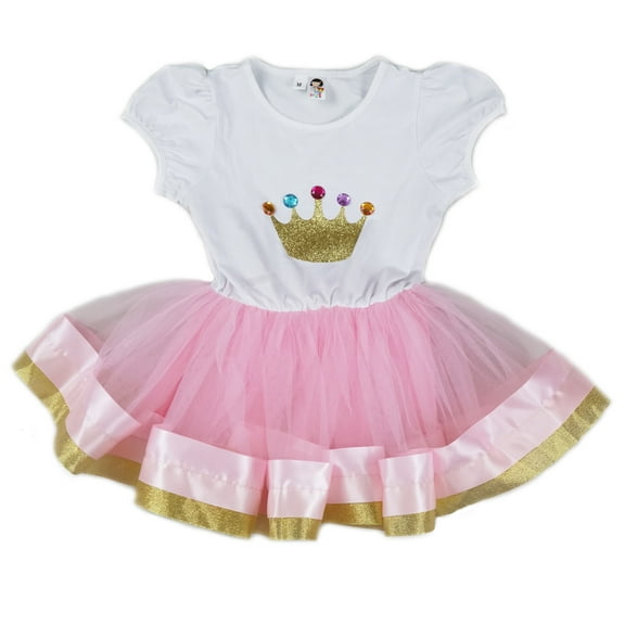 Wenchoice Pink/White & Gold Crown Dressgirls XL(7Y-8Y)