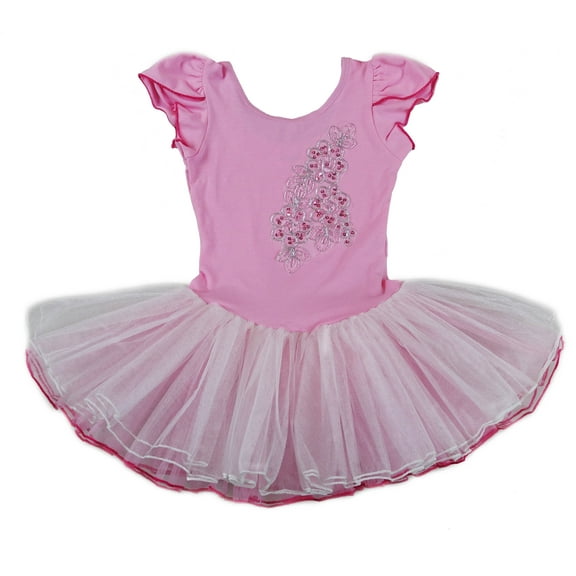 Wenchoice Pink & White Sequin Cap-Sleeve Ballet Dress Girls M(3Y-4Y)