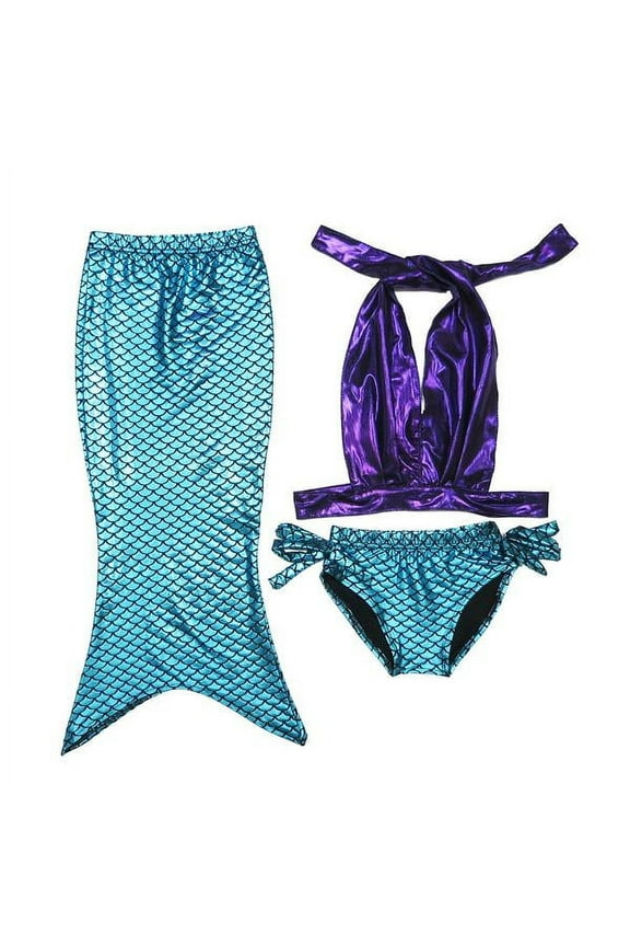 Purple & Aqua Mermaid Tail Swim Set - Toddler & Girls S(1-2Y)