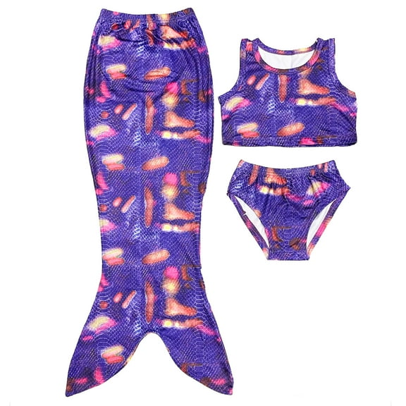 Wenchoice Purple Mermaid Tail 3 Pieces Swimming Suit XL(7-8Y)