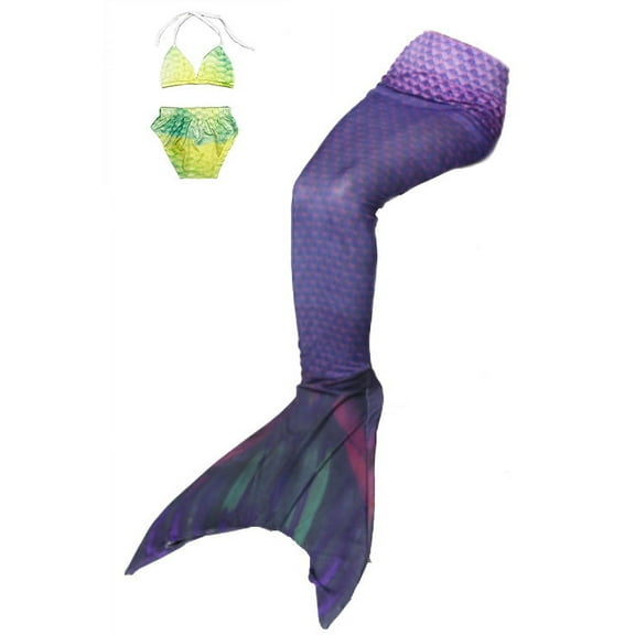 Wenchoice Purple Mermaid Tail Green Top 3 Pieces Swimming Suit S(1-2Y)