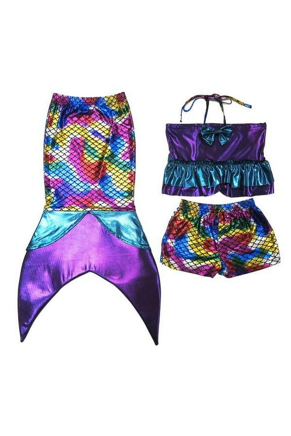 Purple & Yellow Mermaid Tail Swim Set - Toddler & Girls M(3-4Y)