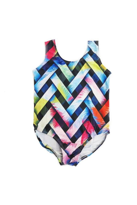 Rainbow Colorful Con-Texture Lycra Leotard Girls L(4-6 Years)