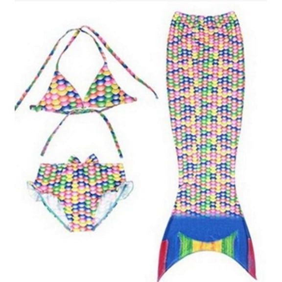 Wenchoice Rainbow Scale Mermaid Tail 3 Pieces Swimming Suit XXL(9-10Y)