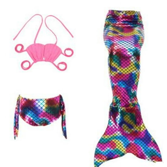 Wenchoice Rainbow Scales Pink Shell Mermaid Tail 3 Pieces Swimming Suit XXL(9-10Y)