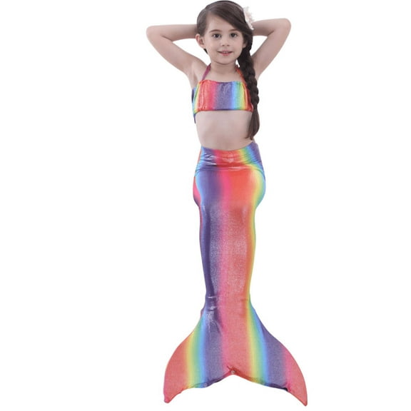 Wenchoice Rainbow Shinny Mermaid Tail 3 Pieces Swimming Suit L(5-6Y)