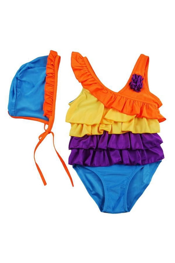 Rainbow Swimming Suit With CapÃÂ Girls XL(6-8 Years)
