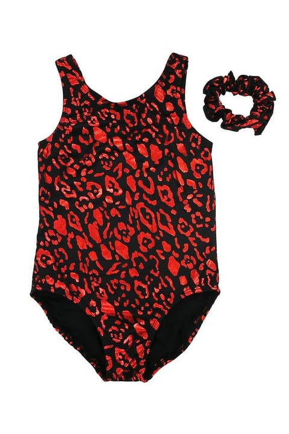 Red Leopard Leotard & Hair Tie - Infant, Toddler, Girls & Women Kids Xs(1-2Y)