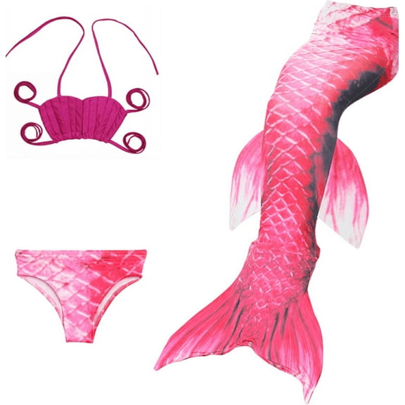Wenchoice Red Scales Fuchsia Shell Fish Tail 3 Pieces Swimming Suit XL(7-8Y)