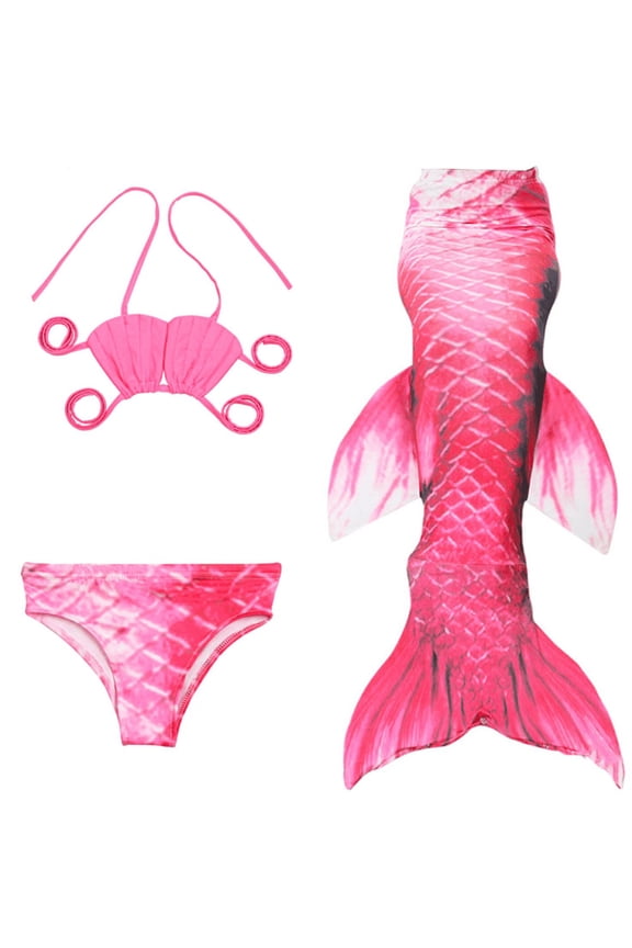 Red Scales Shell Fish Tail 3 Pieces Swimming Suit XXL(9-10Y)