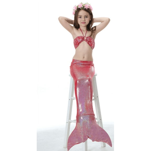 Wenchoice Red Shinny Mermaid Tail 3 Pieces Swimming Suit M(3-4Y)