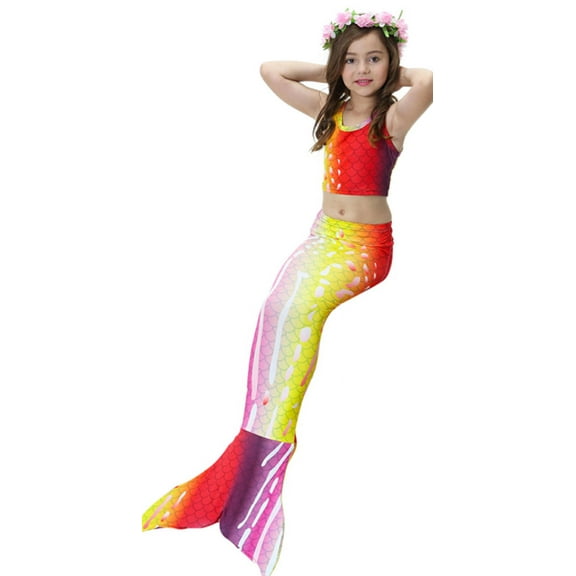 Wenchoice Red Yellow Purple Mermaid Tail 3 Pieces Swimming Suit S(1-2Y)