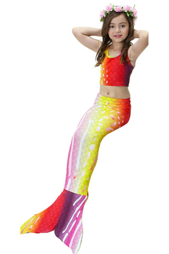 Red Yellow Purple Mermaid Tail 3 Pieces Swimming Suit S(1-2Y)