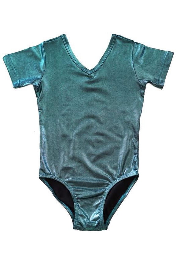 Shiny Turquoise Short-Sleeve Leotard Girl'S M(3Y-4Y)