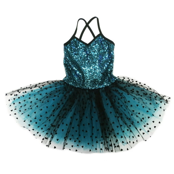 Wenchoice Teal/Black Sequins & Hearts Ballet Dress&nbsp;Girls S(1Y-2Y)