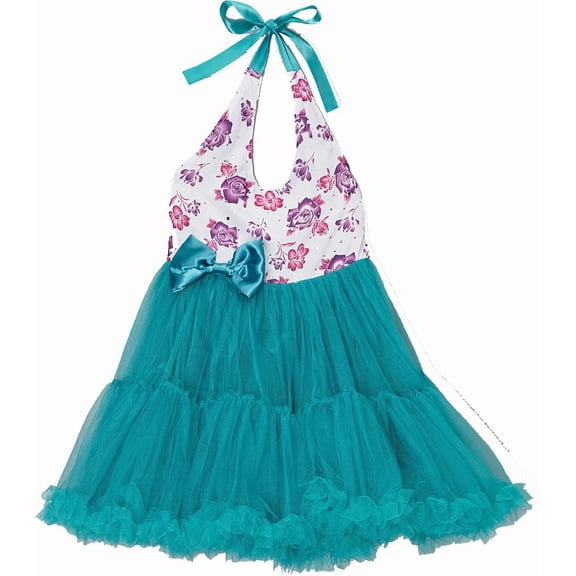 Wenchoice Teal & Purple Floral Halter Dress Girl's M(3T-4T)