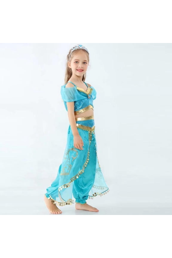 Turquoise Aladdin Jasmine Costume Dress Girl'S L(6Y-7Y)