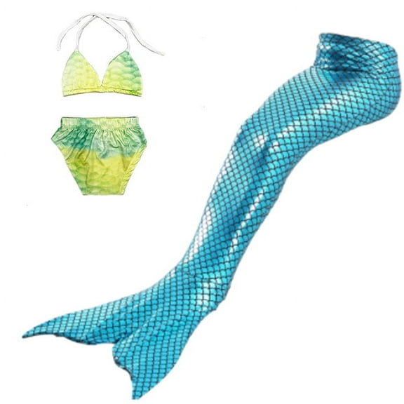 Wenchoice Turquoise Green Scales Mermaid Tail 3 Pieces Swimming Suit L(5-6Y)