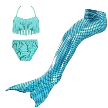 Wenchoice Turquoise Scales Mermaid Tail 3 Pieces Swimming Suit 1 XL(7-8Y)
