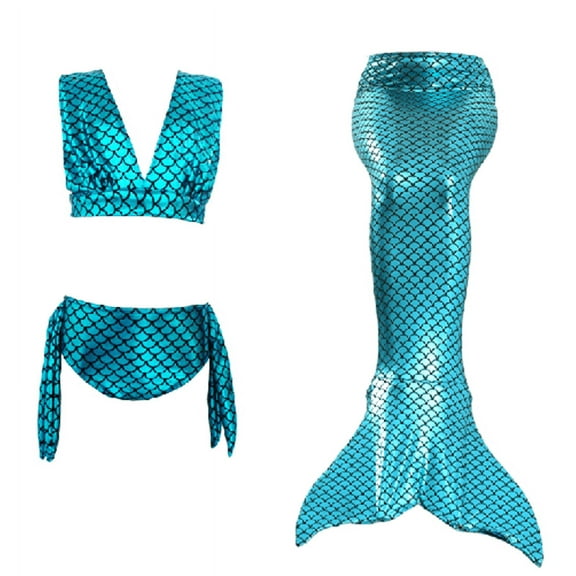 Wenchoice Turquoise Scales Mermaid Tail 3 Pieces Swimming Suit XL(7-8Y)