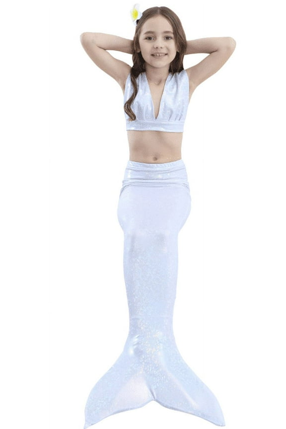 White Shinny Mermaid Tail 3 Pieces Swimming Suit S(1-2Y)