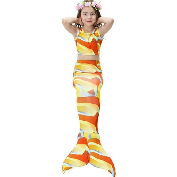 Wenchoice Yellow Orange Mermaid Tail 3 Pieces Swimming Suit M(3-4Y)