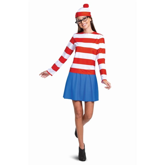 Disguise Women's Wheres Waldo Halloween, Official Adult Wenda Costume Set with Shirt and Skirt Outfit, Multicolored, Plus (18-20)