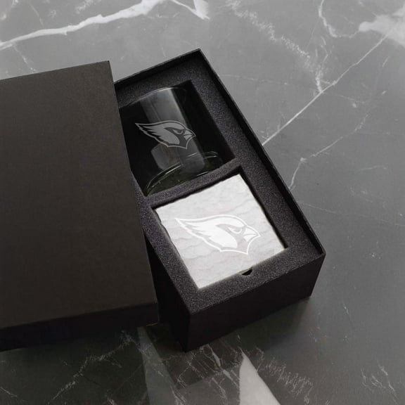 Wendell August Forge Arizona Cardinals Etched Rocks Glass & Square Coaster Set