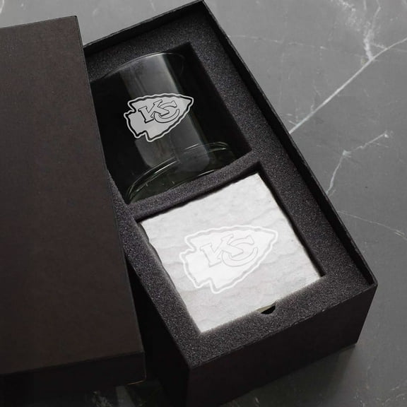 Wendell August Forge Kansas City Chiefs Etched Rocks Glass & Square Coaster Set