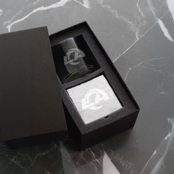 Wendell August Forge Los Angeles Rams Etched Rocks Glass & Square Coaster Set