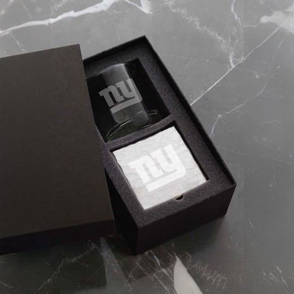 Wendell August Forge New York Giants Etched Rocks Glass & Square Coaster Set