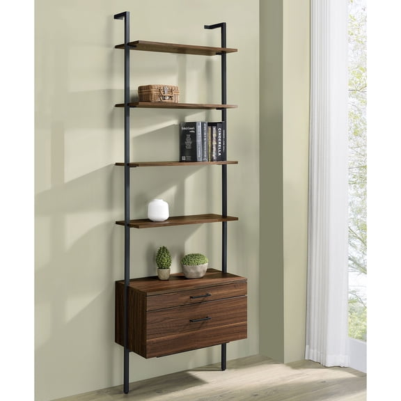 Wendell Walnut 4-shelf Storage Wall Bookshelf