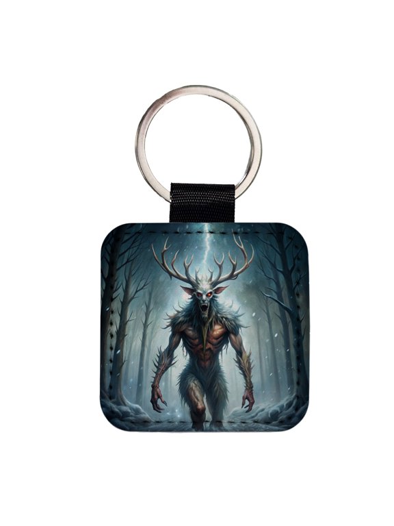 Wendigo Algonquian Folklore Monster Creature Faux Leather Square Keychain