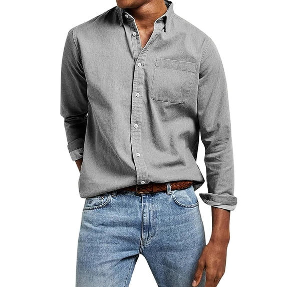 Wendoximz Mens Button Up Shirts Long Sleeve Mens Shirts Summer Men's Casual Fashion Solid Color Trend Loose Lapel Button Down Shirt