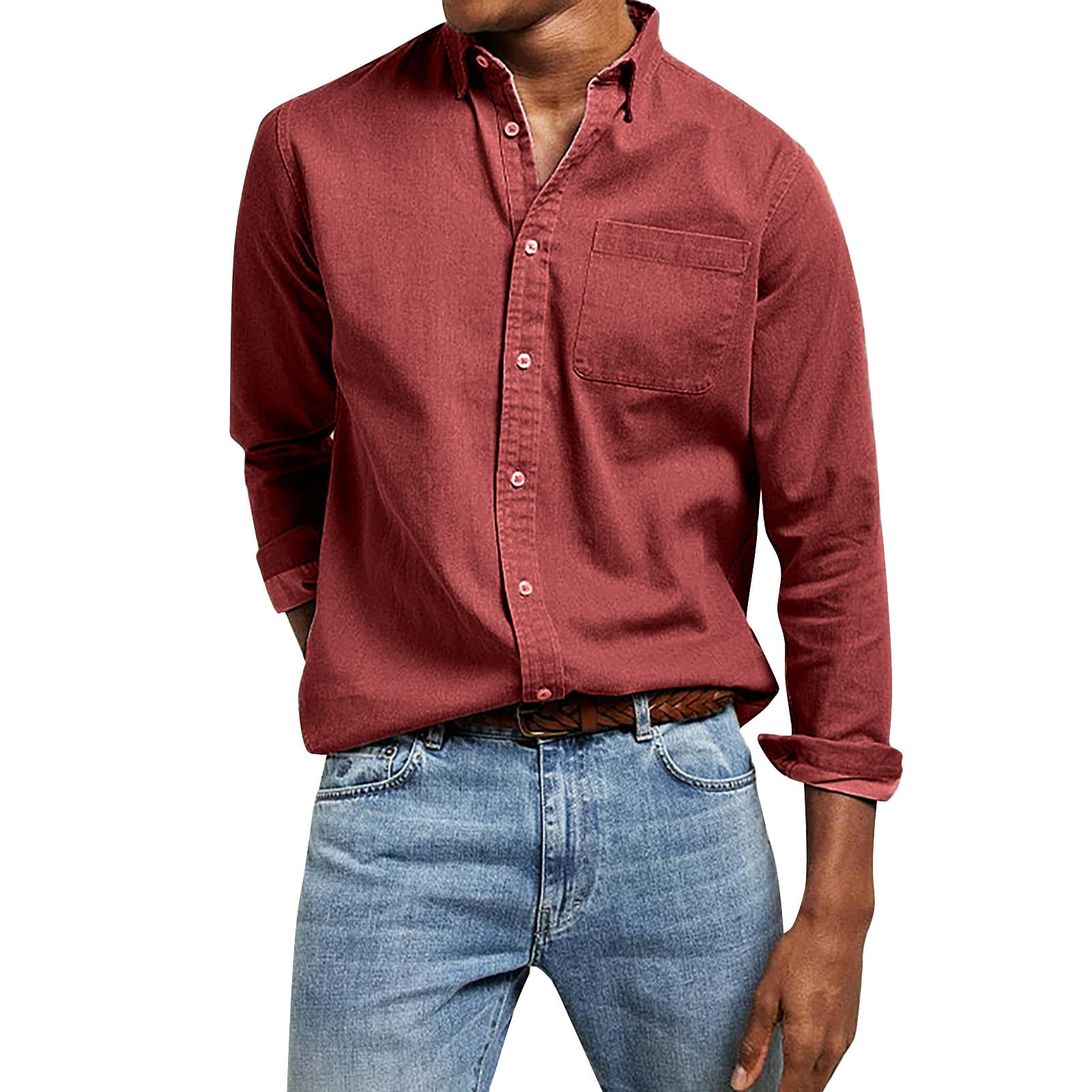 Wendoximz Mens Button Up Shirts Long Sleeve Mens Shirts Summer Men's