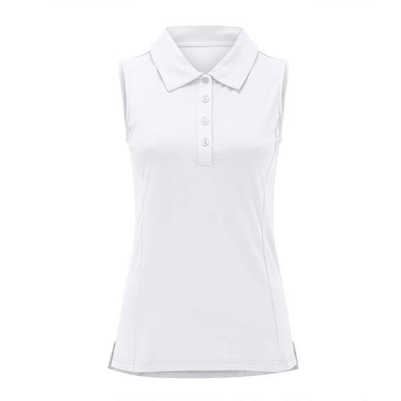QIJUNTUO Women's Summer Solid Color Shirt Stand Up Collar Sleeveless Casual Sports Top Tennis White