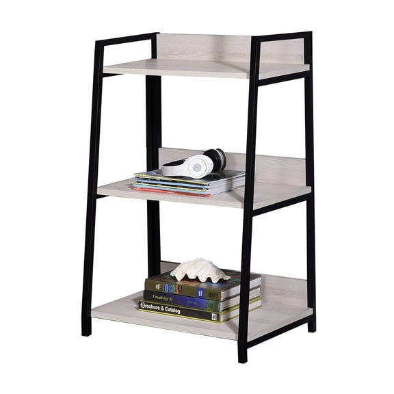 Wendral Leaning Ladder Bookshelf with Metal Frame and Wood Shelves in Black and Natural Finish