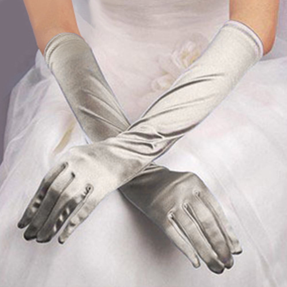Wendunide 2024 Clearance Sales Gloves for Cold Weather Womens Satin Long Gloves Opera Wedding Bridal Evening Party Prom Gloves Grey