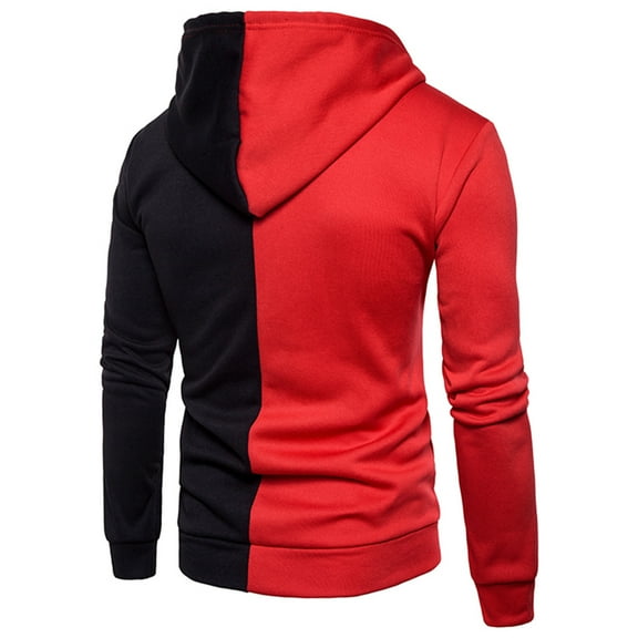 Wendunide 2024 Clearance Sales, Hoodies for Men, Men's Autumn Colorblock Zipper Long Sleeve Fashion Hooded Jacket Mens Jackets Red XXL