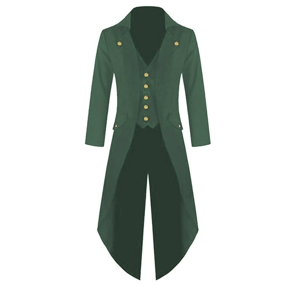 Wendunide 2024 Clearance Sales, Hoodies for Men, Men's Coat Tailcoat Jacket Gothic Frock Coat Uniform Praty Outwear Mens Jackets Green XXL