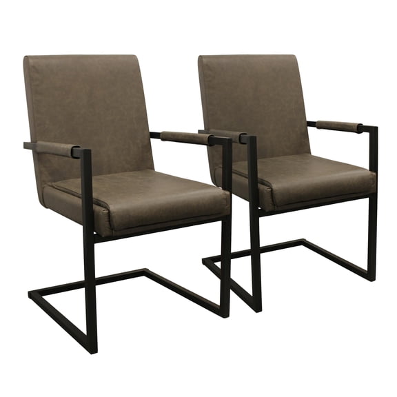 Wendy Arm Chair in Modern Gray Leather 2-Piece Set with Iron Base