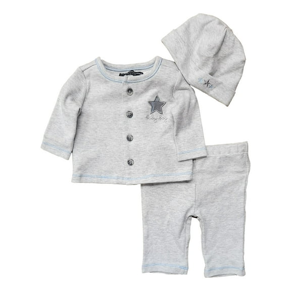 Wendy Bellissimo Infant Boys 3pc Gray Button Front Shirt, Pants & Hat Set NB