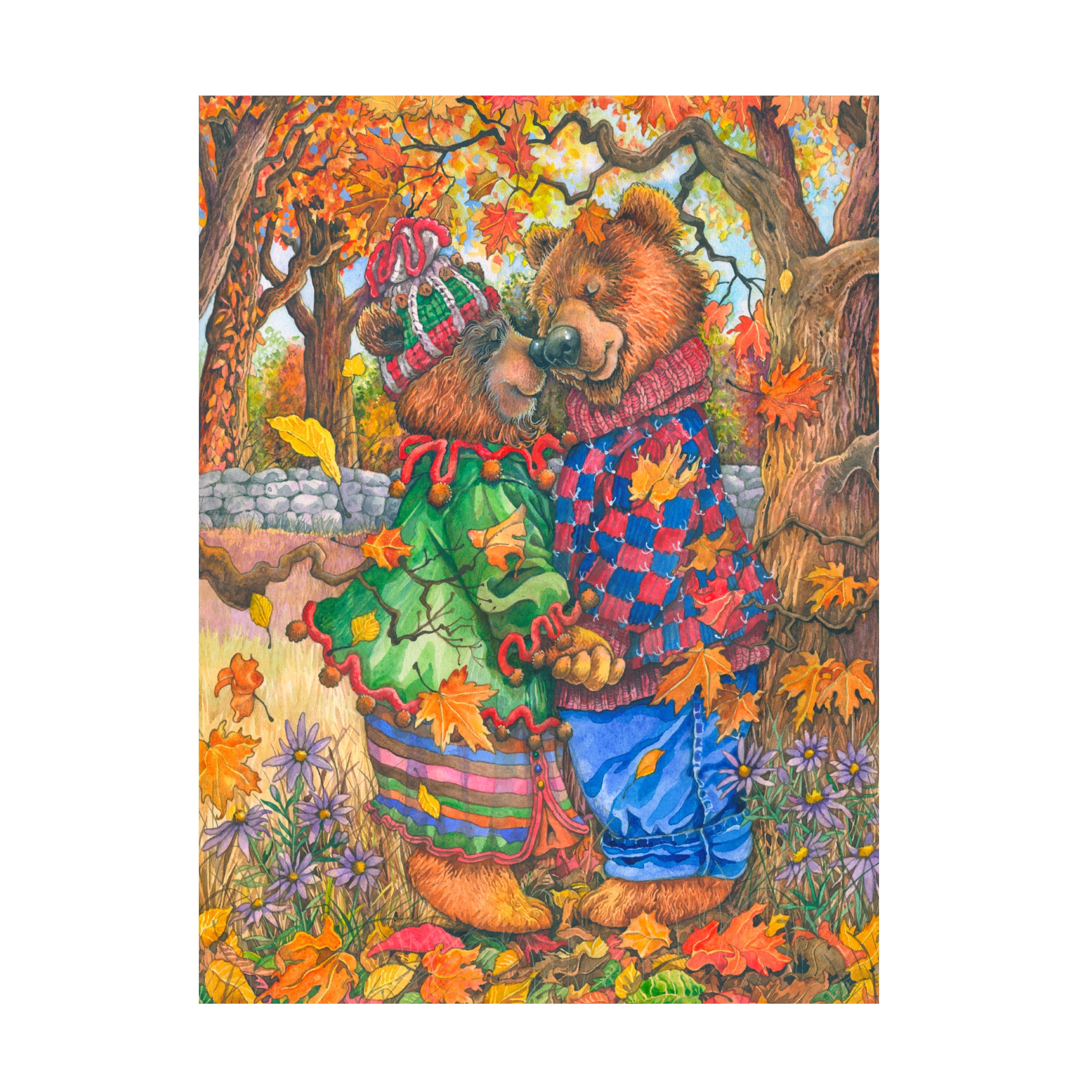 Autumn Bears Embracing in Colorful Forest Canvas Art