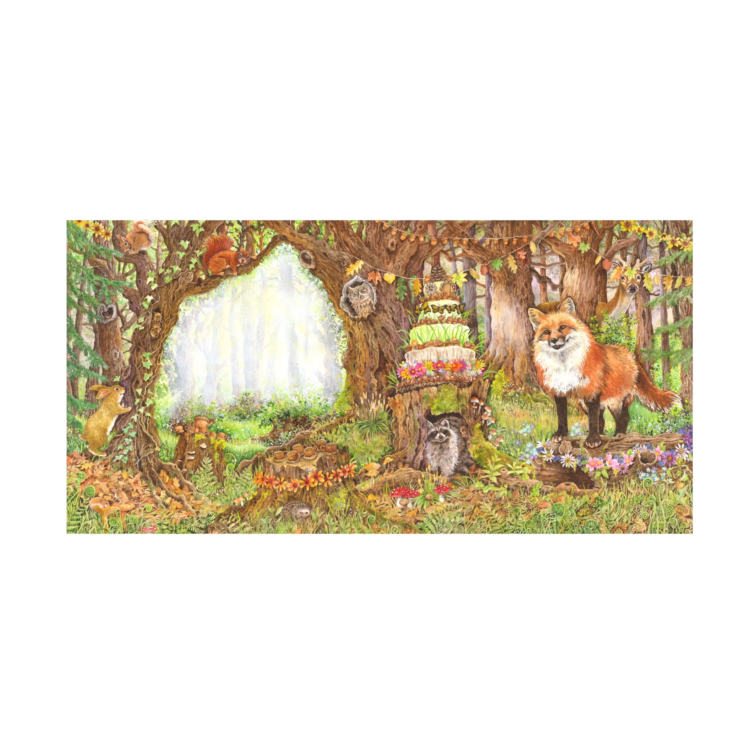 Enchanted Woodland Animals Canvas Art in Tan and Green