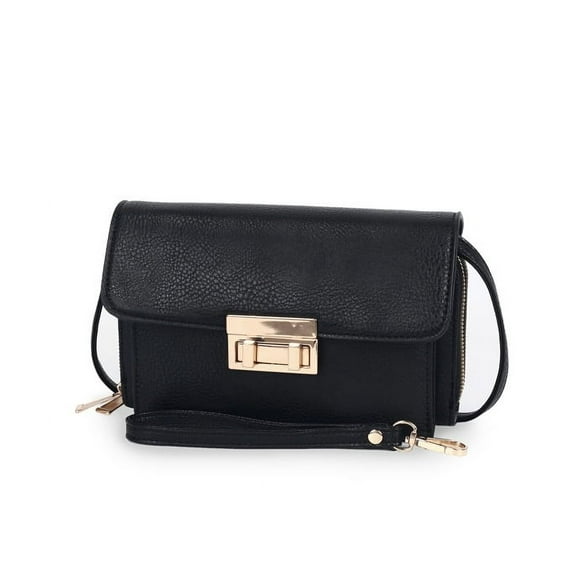 Wendy Keen Small Crossbody Bags | Cell Phone Purse Wallet Shoulder Bag With Snap Closure | Women's Fashion Lightweight Handbag | PU Leather Adjustable Strap Bag - Black