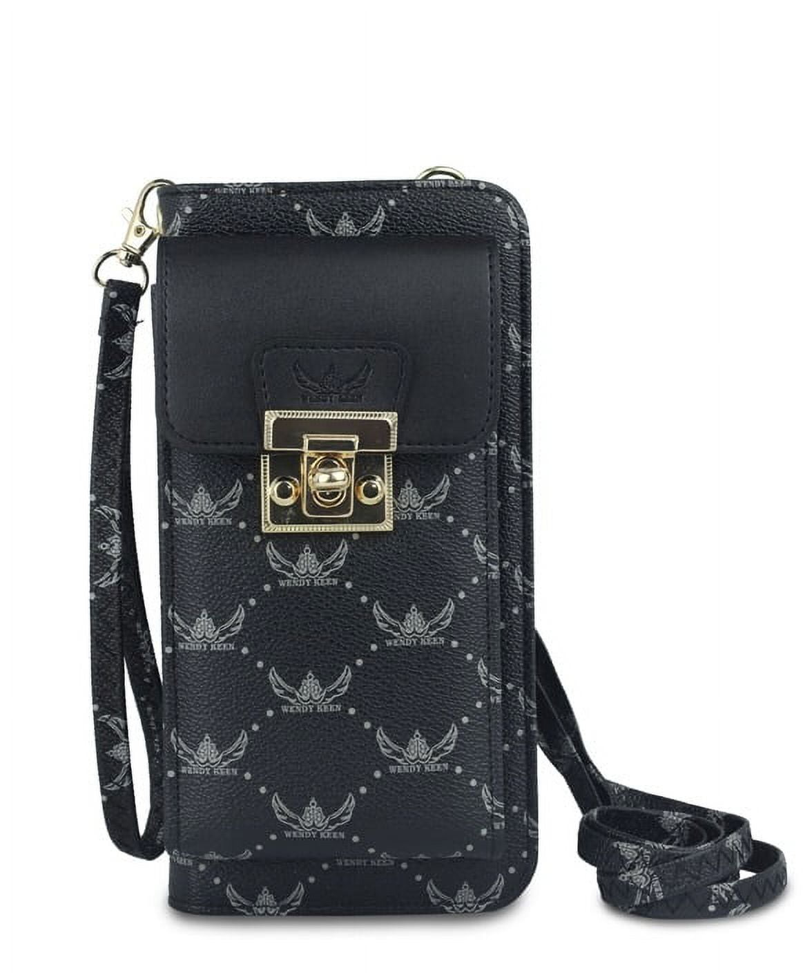 Wendy Keen Womens Crossbody Bag Small Wallet Designer Cell Phone Purse -  Black